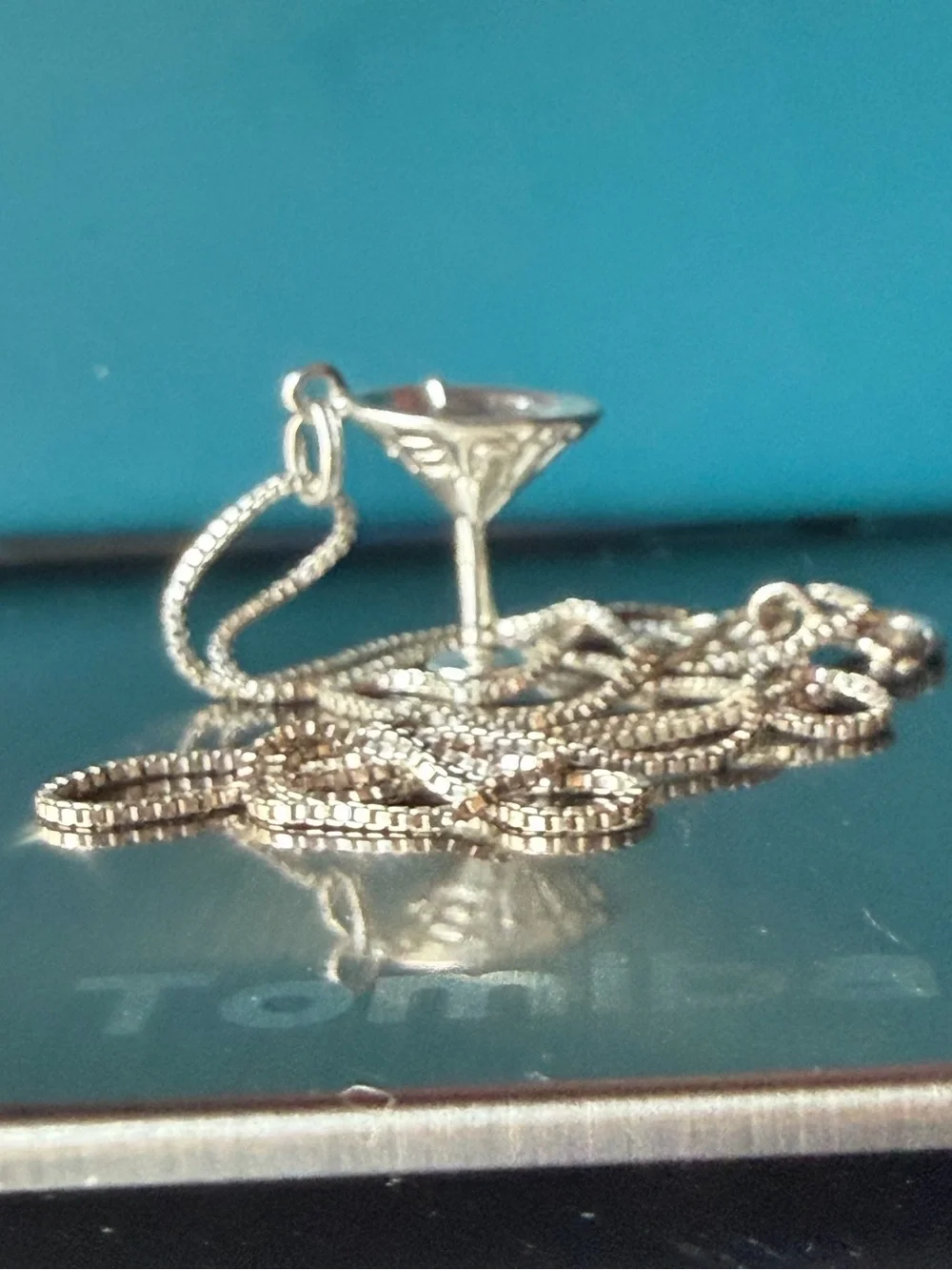 Sterling Silver 925 Dirty Martini 🍸 with an olive 🫒 Pendant 18” Necklace